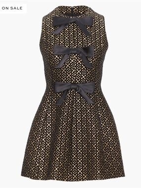 NEVER WORN Hill House Black and Gold Blythe Bow-Trim Fit & Flare Dress